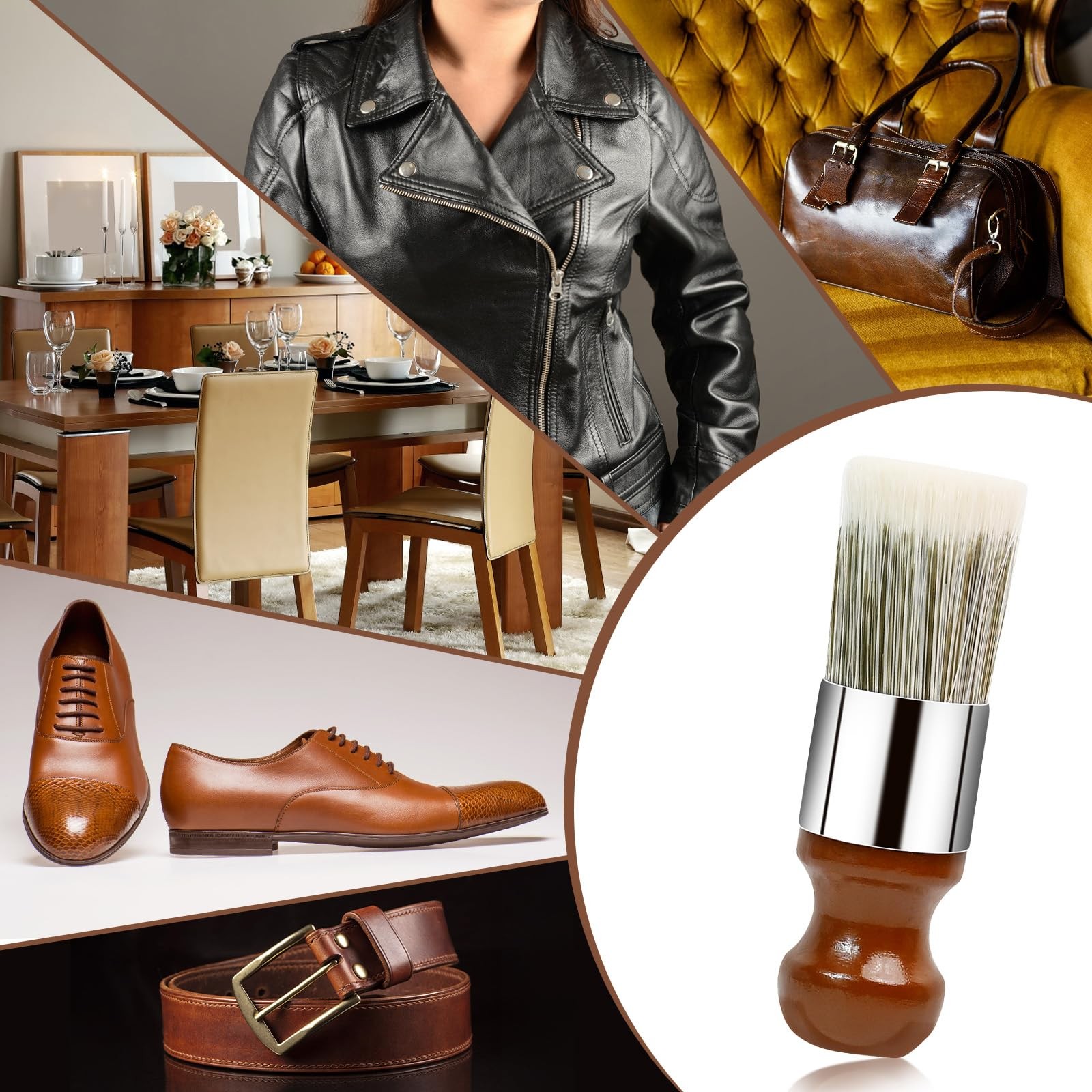 Horse Hair Brush for Leather and Furniture Salve – Durable Wax Brushing Brown