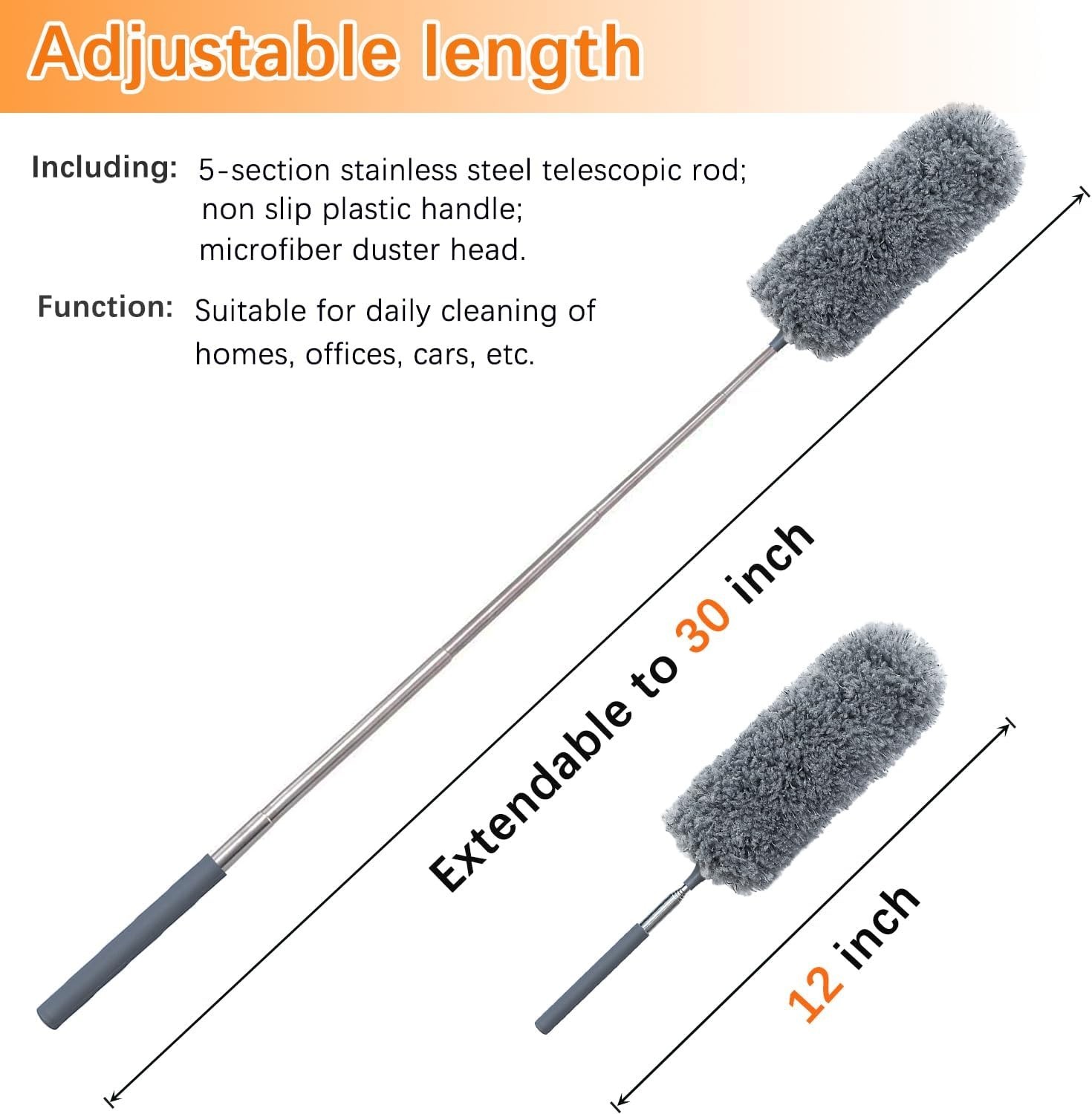 2 Pack Microfiber Feather Duster for Cleaning with Extendable Pole,Hand Washable