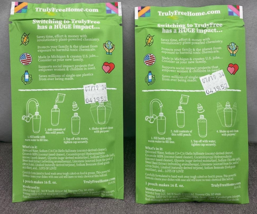 Truly Free Non Toxic Dish Soap Sweet Basil 2 Pack Refill…Each refill 3 oz