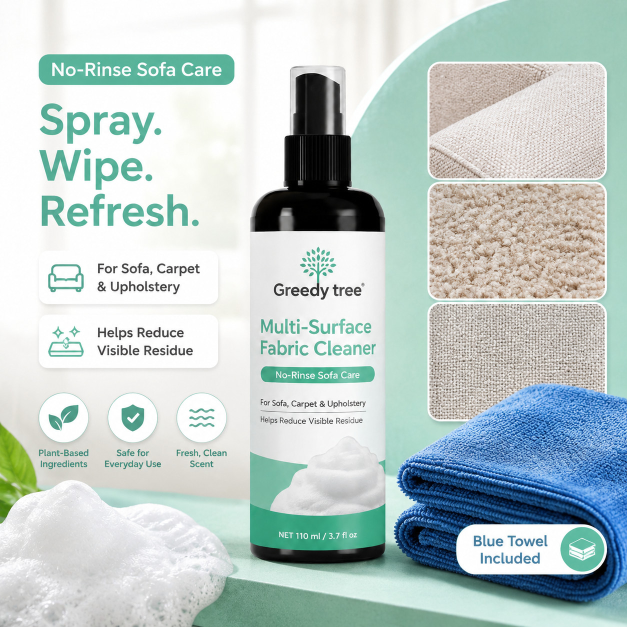 110ML Home Dry Cleaner, Waterless, for Sofa Mattress Clothes Curtain Carpet