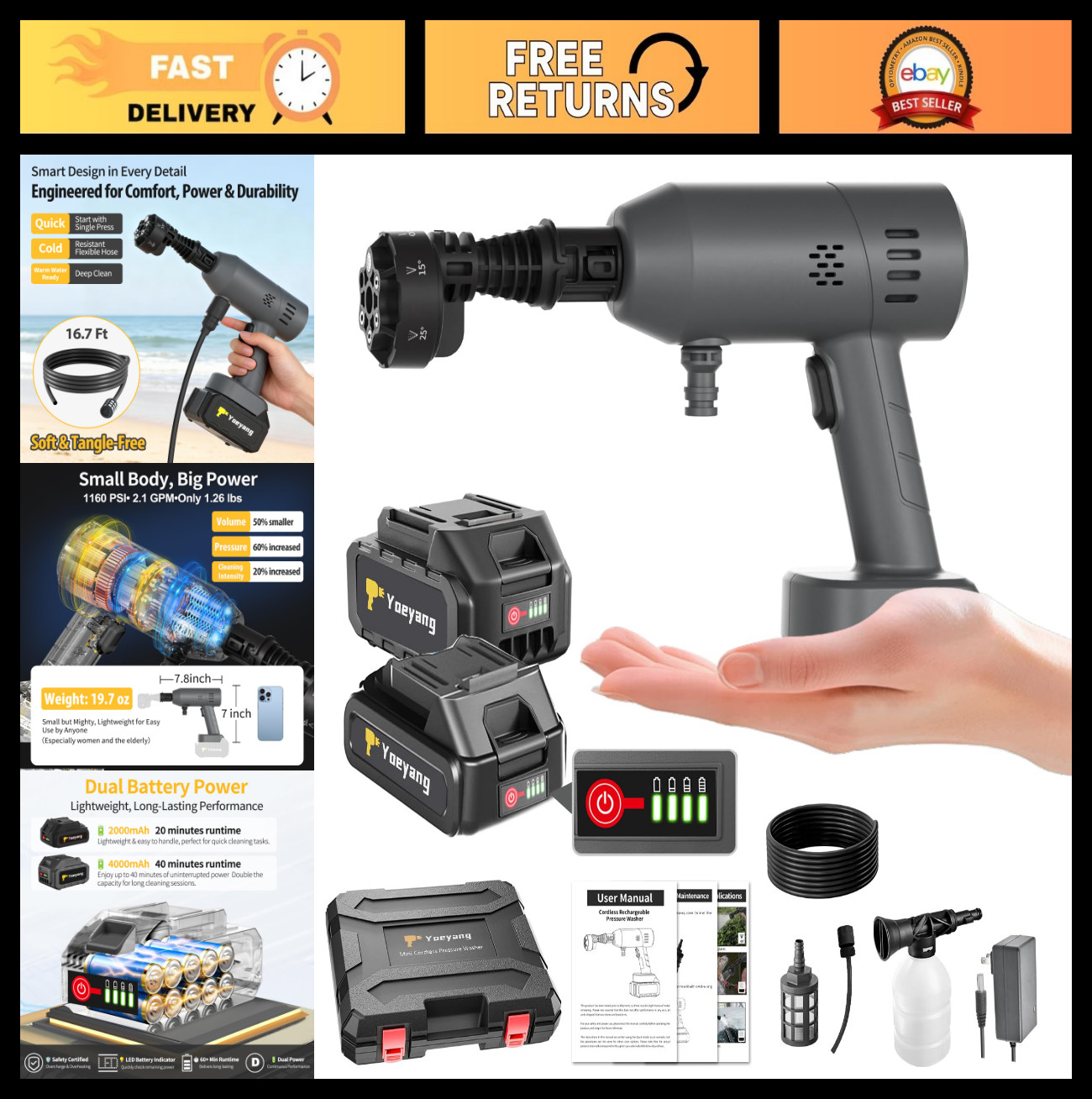 Portable Handheld Cleaning Tool – Lightweight Spray with 6-in-1 Nozzle for Car,