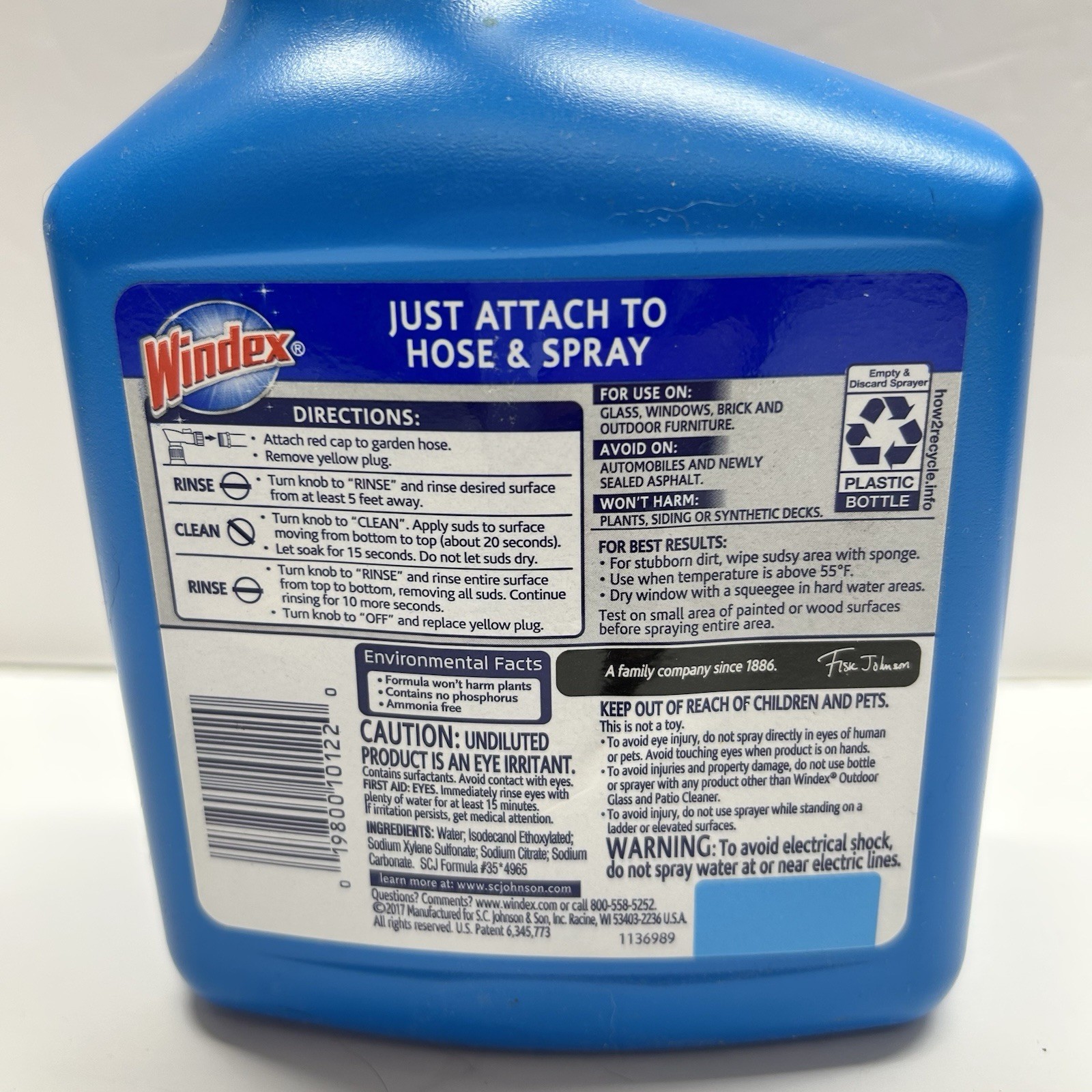 Windex Outdoor Glass & Patio Cleaner, 32 Fl. Oz., Connects to Hose End New
