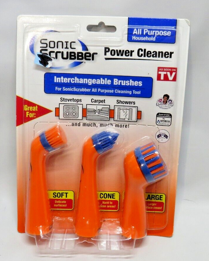 Sonic Scrubber Power Cleaner Interchangeable Brushes (3) All Purpose Household 