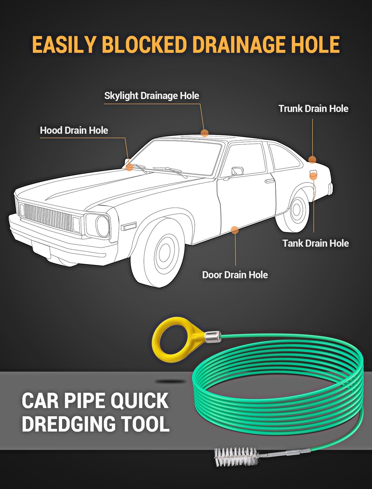 120 Inch Flexible Pipe Brush 2PC Tube Cleaners Car Sunroof Wiper Drain Hole
