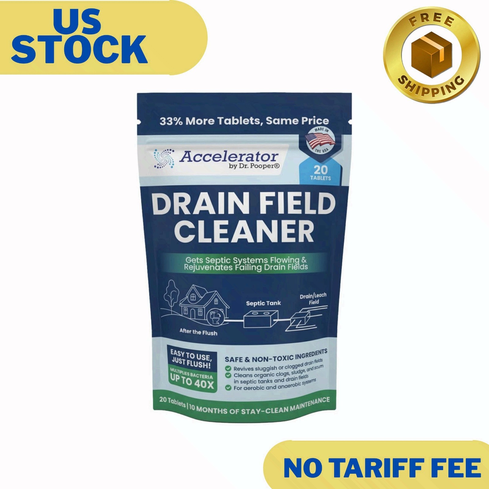 Drain Field Cleaner Tablets (20 Count) – Septic Tank Treatment for Clogs