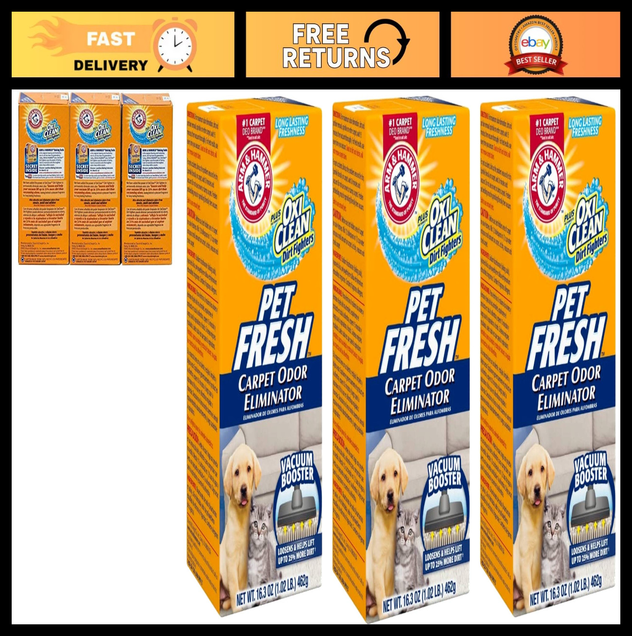 Carpet Odor Eliminator with Oxi Clean – Pet Fresh, 48.9 oz, Pack of 3, Dirt Figh