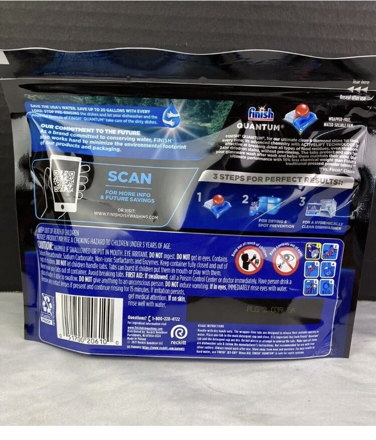 2 New Finish Powerball Quantum Dishwasher Detergent 15 Tabs Each No Pre Rinse