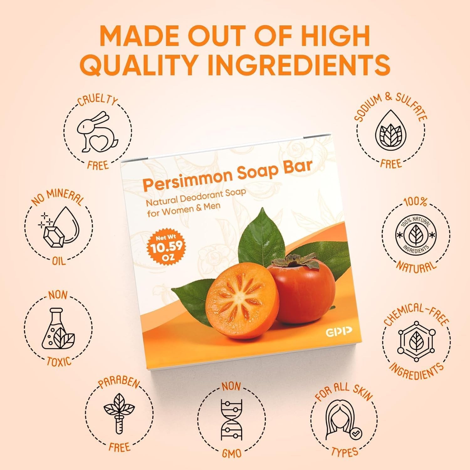 Persimmon Soap Bar for Body Odor Control – 3 PCS Natural Body Wash Soap for for
