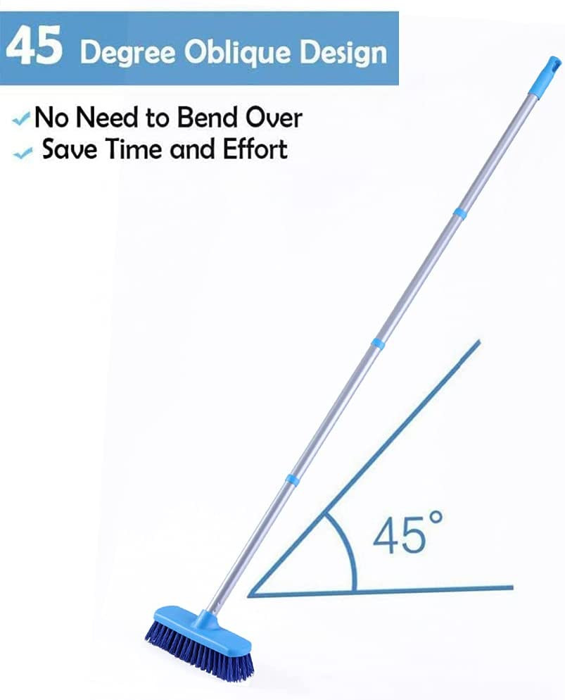 Long Handle Deck Brush Stiff Bristle Floor Scrubber 50″ Adjustable Shower Tile