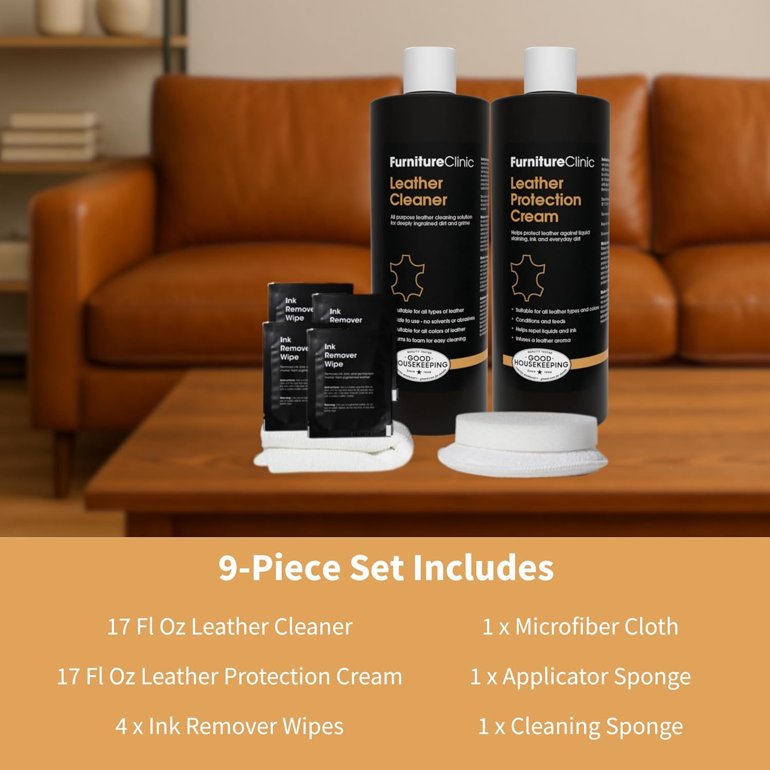 Large Leather Care Kit | Leather Cleaner + Conditioning Protection Cream for Fur