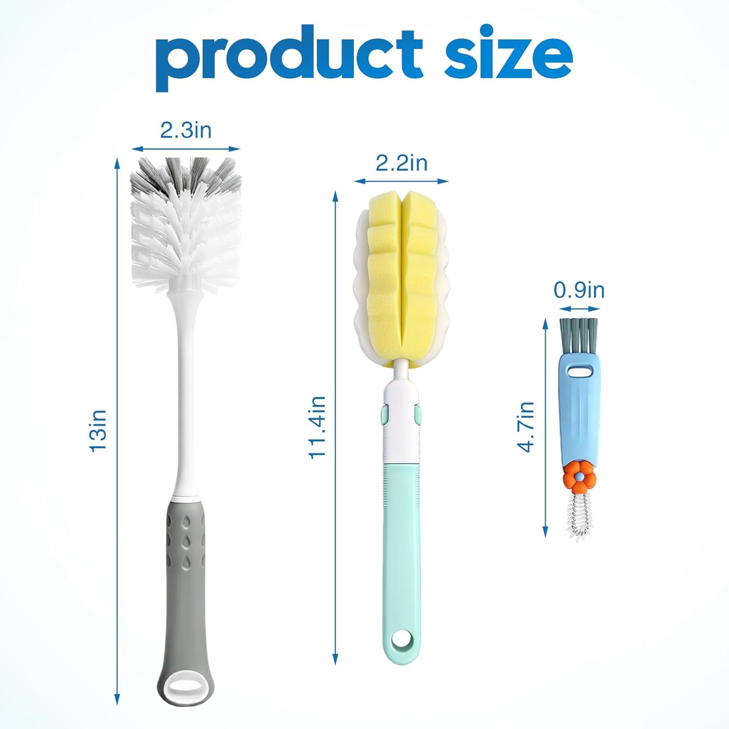 14Pcs Bottle Brush Cleaner Set, Long Handle Bottle Brushes, Sponge Brushes, 3-In