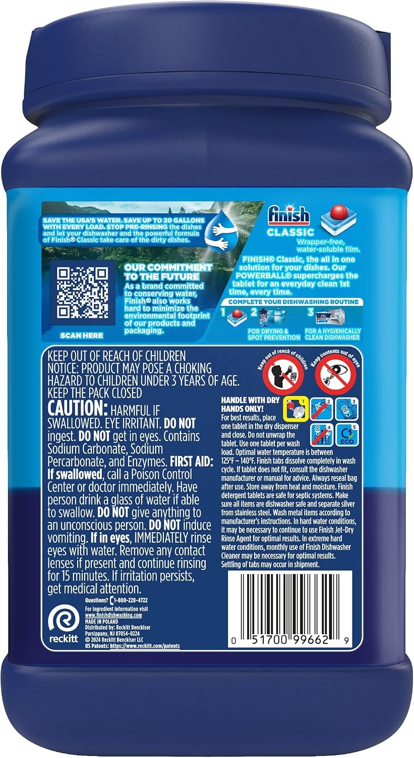 Finish Classic Dishwasher Pods, No Pre-Rinse Dishwasher Detergent Soap For Clean
