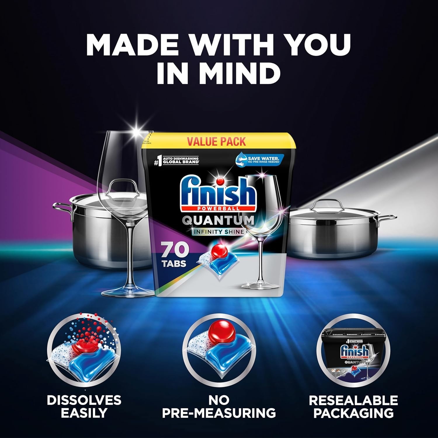 Quantum Infinity Shine Dishwasher Pods, No Pre-Rinse Dishwasher Detergent Soa…