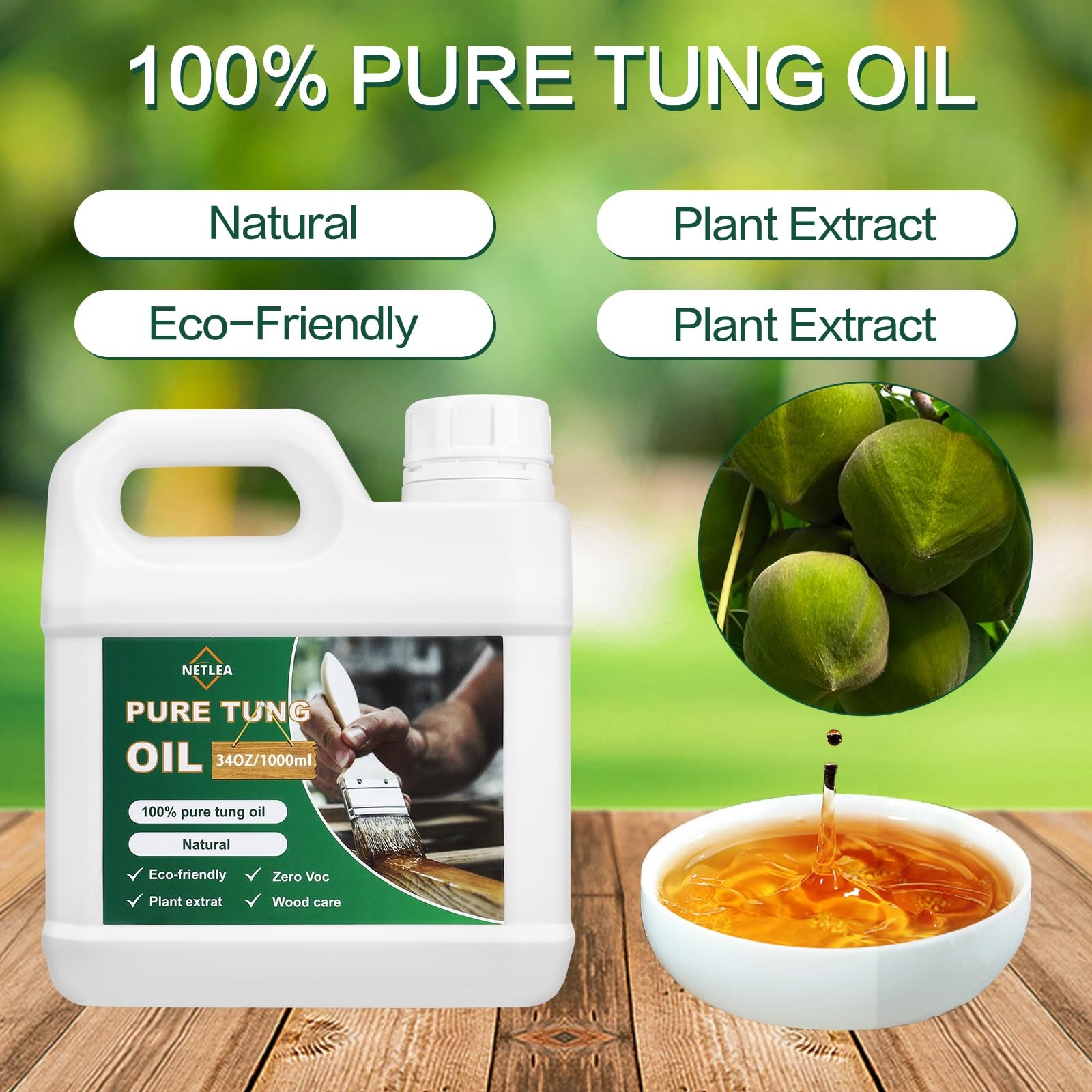 34oz 100% Pure Tung Oil for Wood Finish,Pure Natural for Furniture,Countertop…