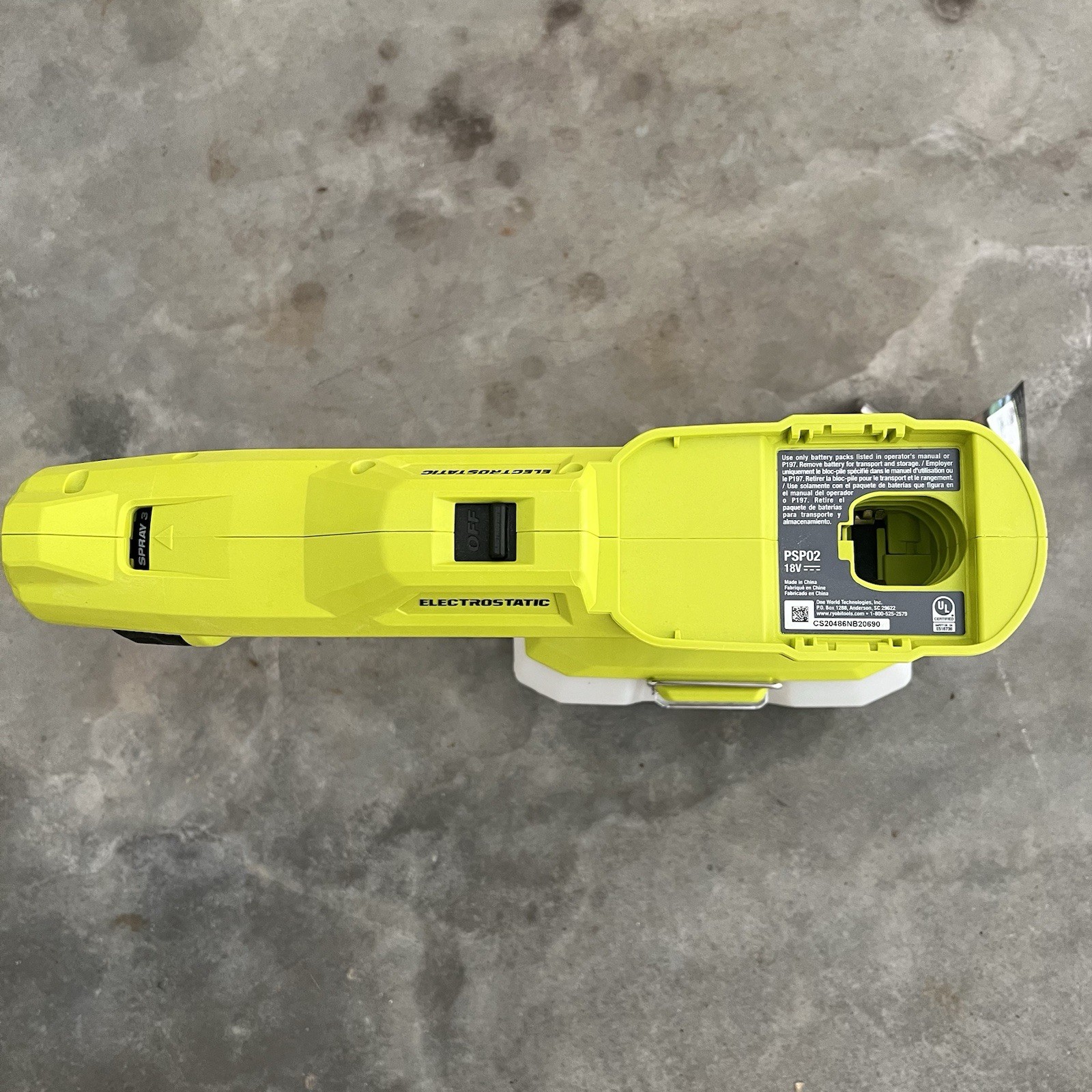 RYOBI 18V Cordless Handheld Electrostatic Sprayer PSP02 Tool Only