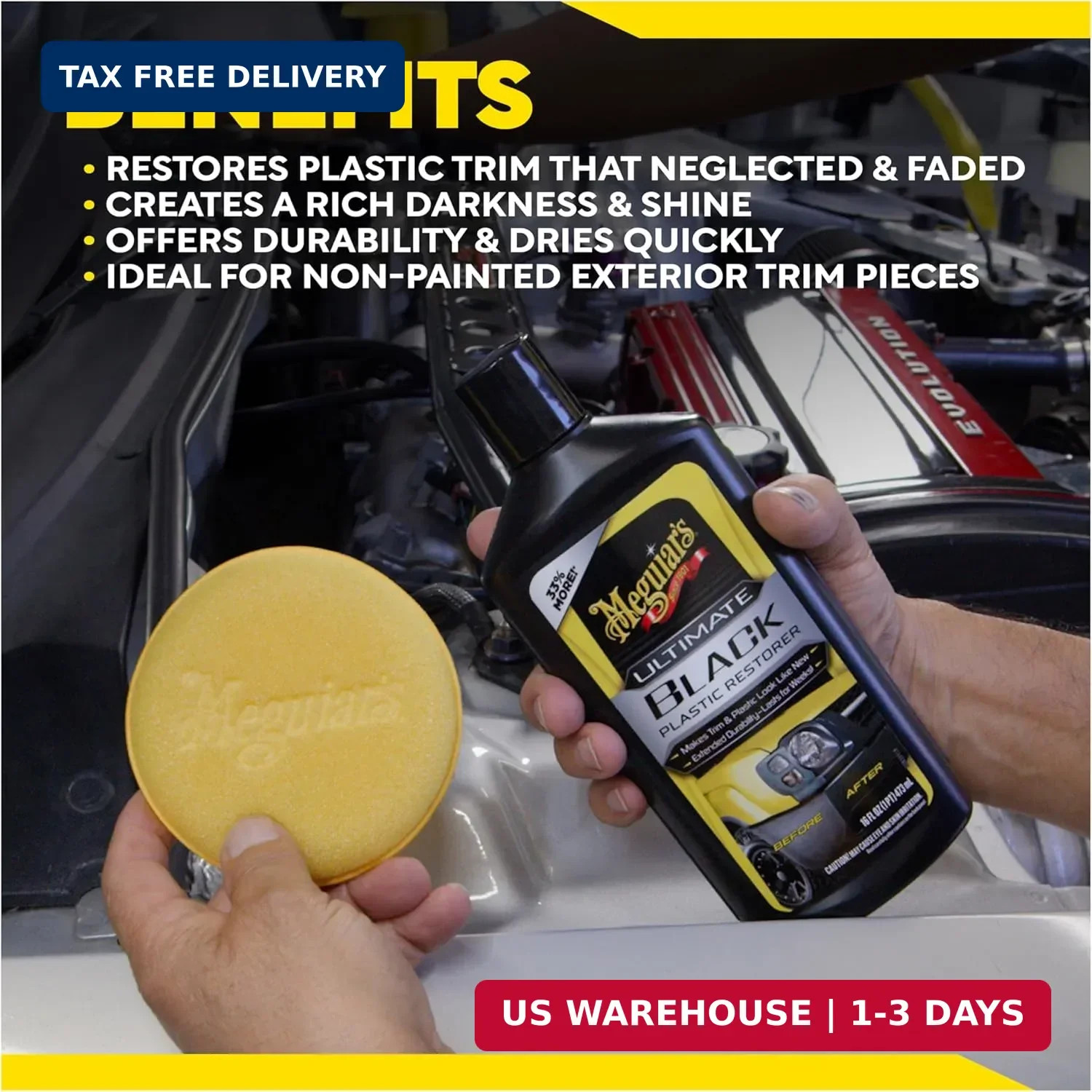 Meguiar’s Ultimate Black Plastic Restorer, 16OZ BT, 6/CV