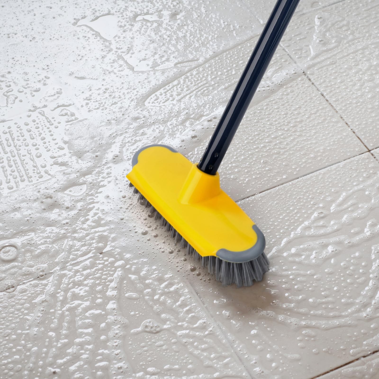 Deck Brush with Long Handle, Floor Scrub Broom for Shower, 50” Outdoor Scrubber