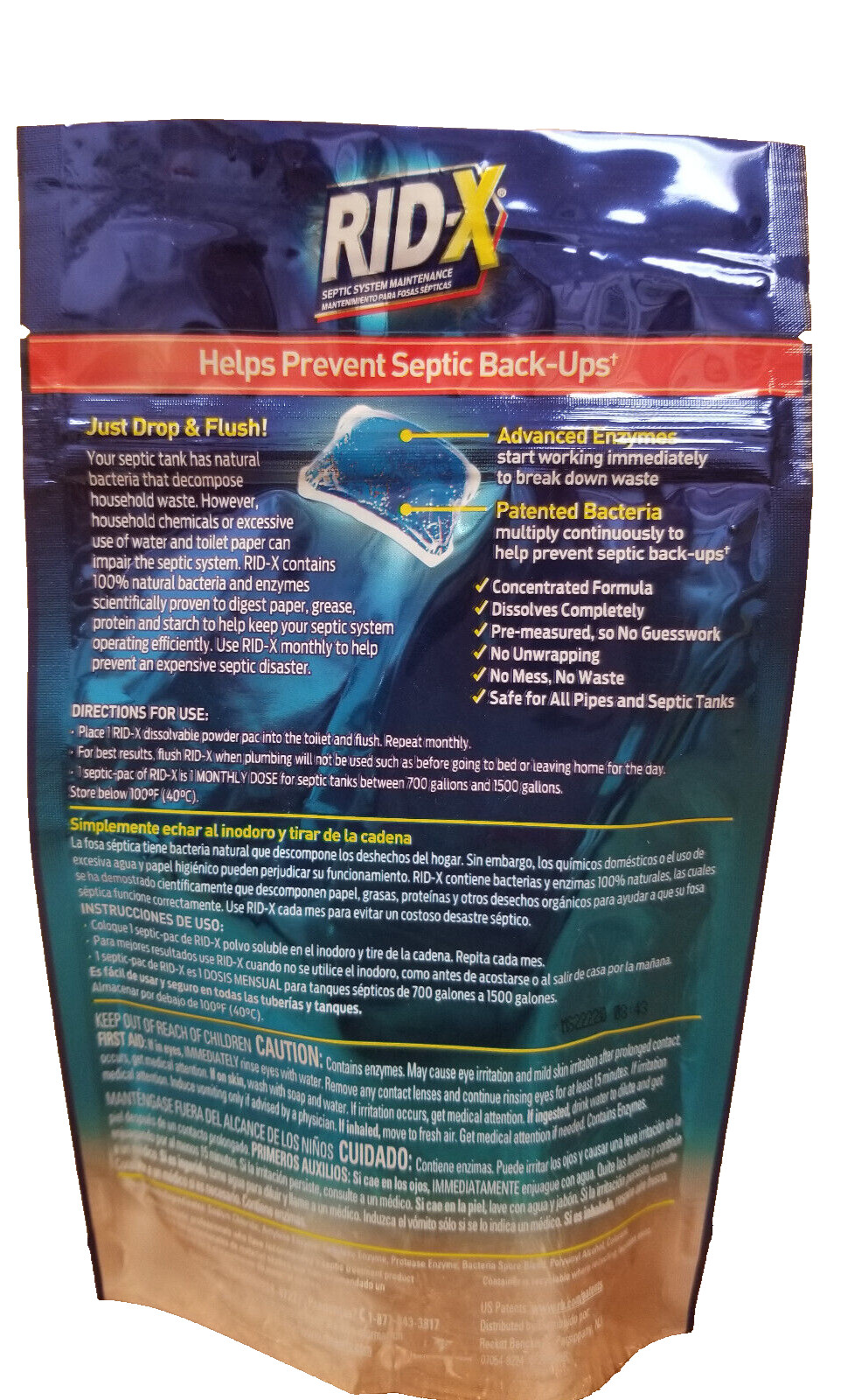 RID-X Septic System Treatment 3 monthly Pouches Advanced Enzymes Just Flush!