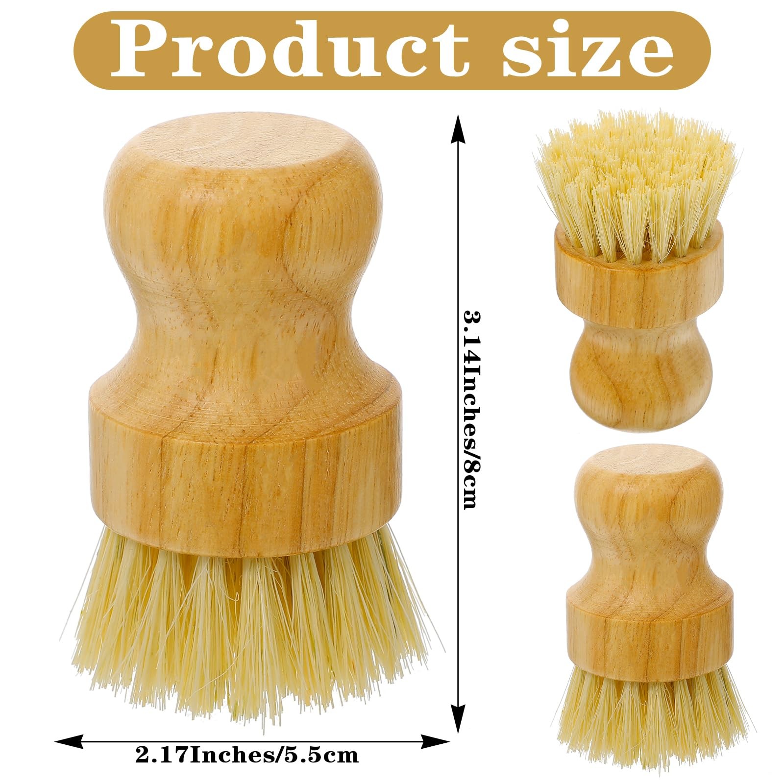 12 Pcs Bamboo Dish Scrub Brushes with Natural Sisal Bristles for Cleaning Pots