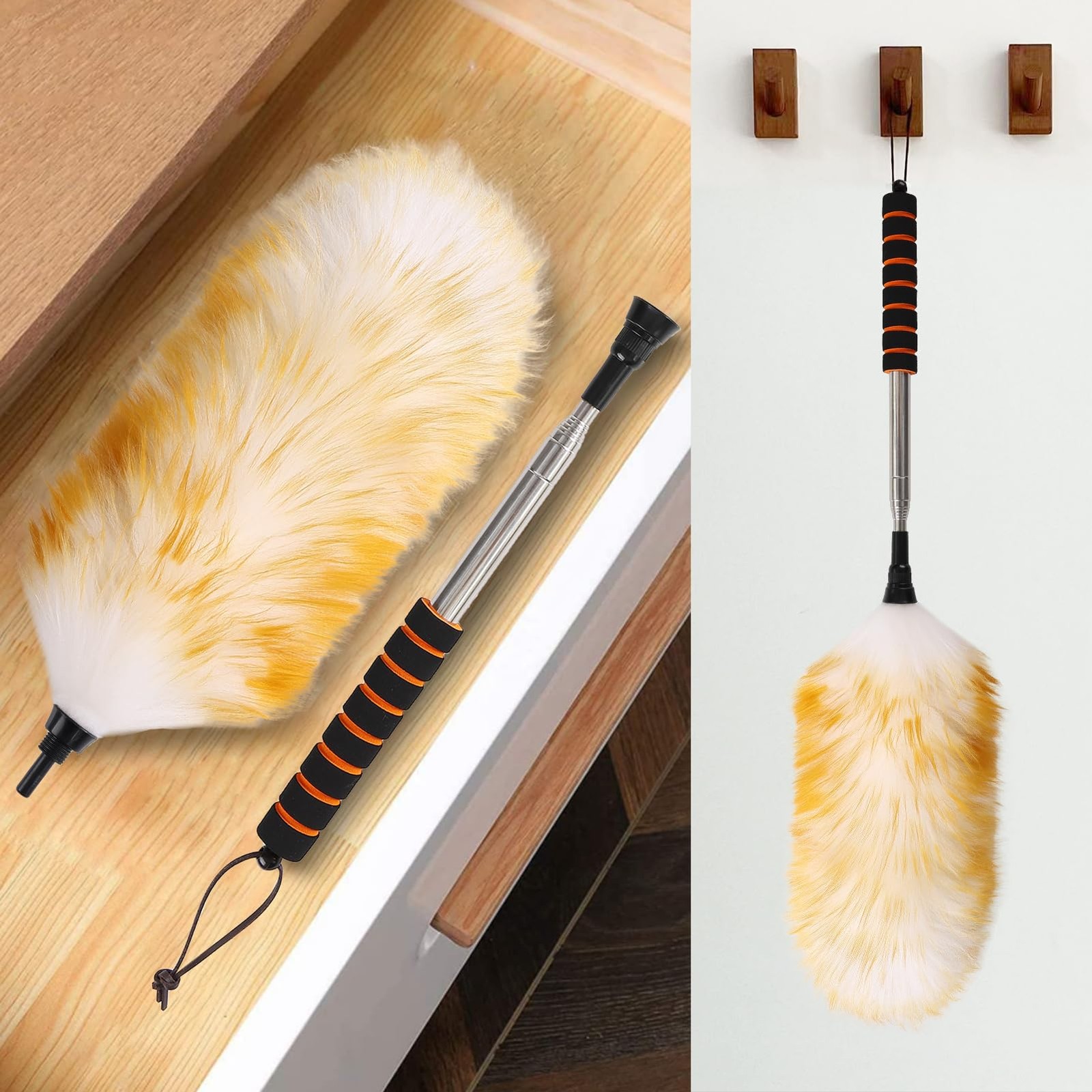 Lambswool Extendable Cleaning Duster 26-64 Inch, Anti-Static Wall Duster Clea…