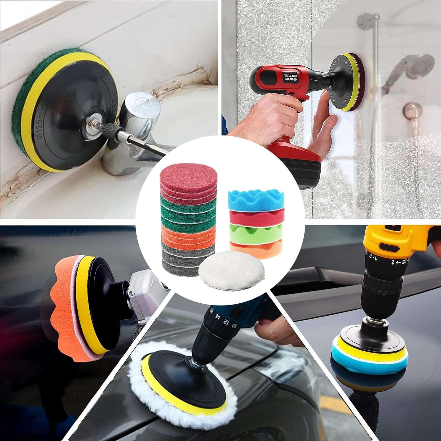 32 Pack Drill Brush Attachments Set Scrub Pads Sponge Buffing Pads Crevice Clean