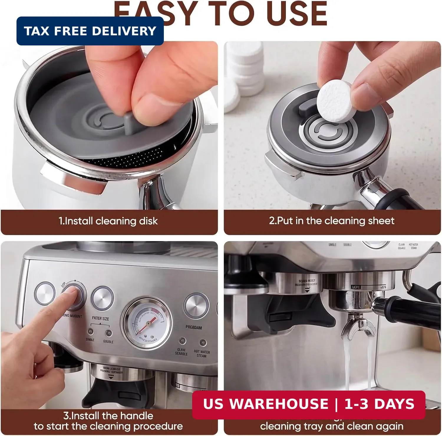Silicone Espresso Backflush Cleaning Disc 54mm with 8 PCS Cleaning Tablets, Gray