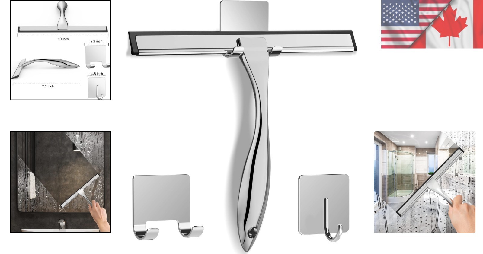 Durable All-Purpose Stainless Steel Squeegee with Hooks – Streak & Squeak Free