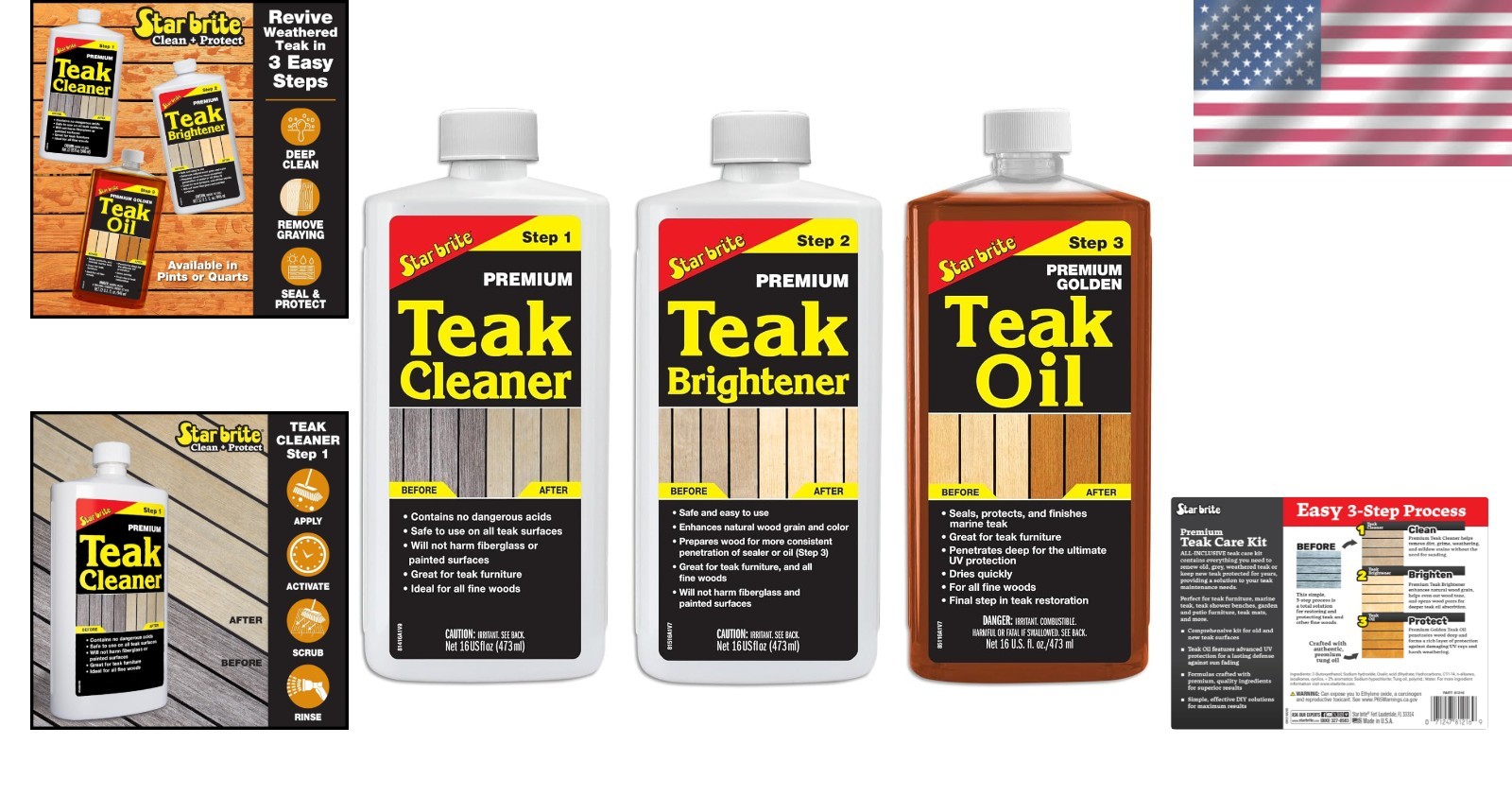 Professional Teak Care Trio – Cleaner, Brightener, Oil