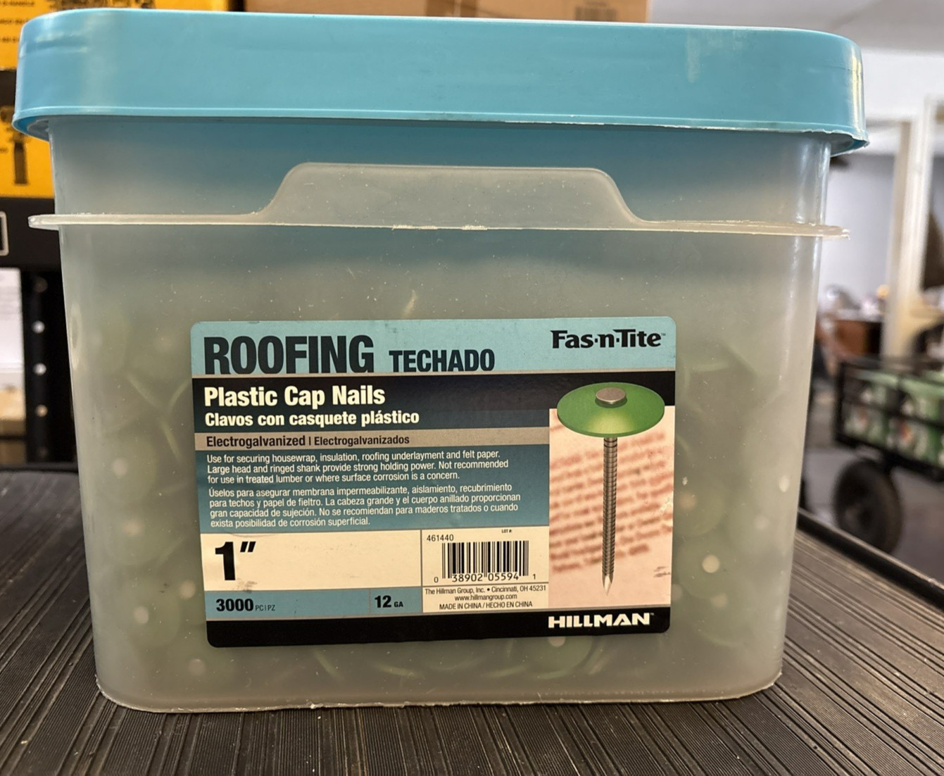 NEW HILLMAN Fas.n.Tite Plastic Cap 1″ Roofing Nails, 12 GA – 461440 (3000 PK)