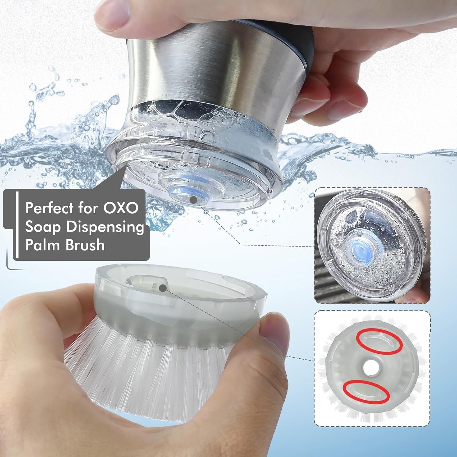 4-Pack OXO Steel Palm Brush Replacement Refills, Dish Soap Dispensing Brush Head