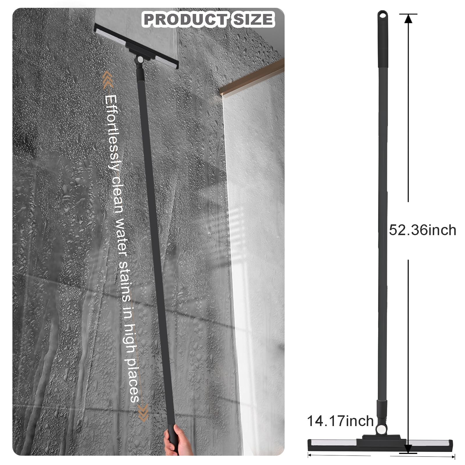 Xifando Floor Squeegee – 52 Inch Adjustable Long Handle 14.2 Inch Rubber Blad…
