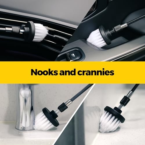 5Pack Drill Brush Attachment Set Car Interior Detailing Kit，Power Scrubber Long