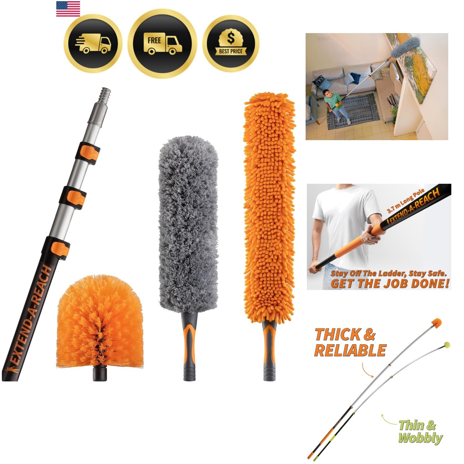 20 Foot High Duster Kit with 4-12 ft Extension Pole High Ceiling Duster C…