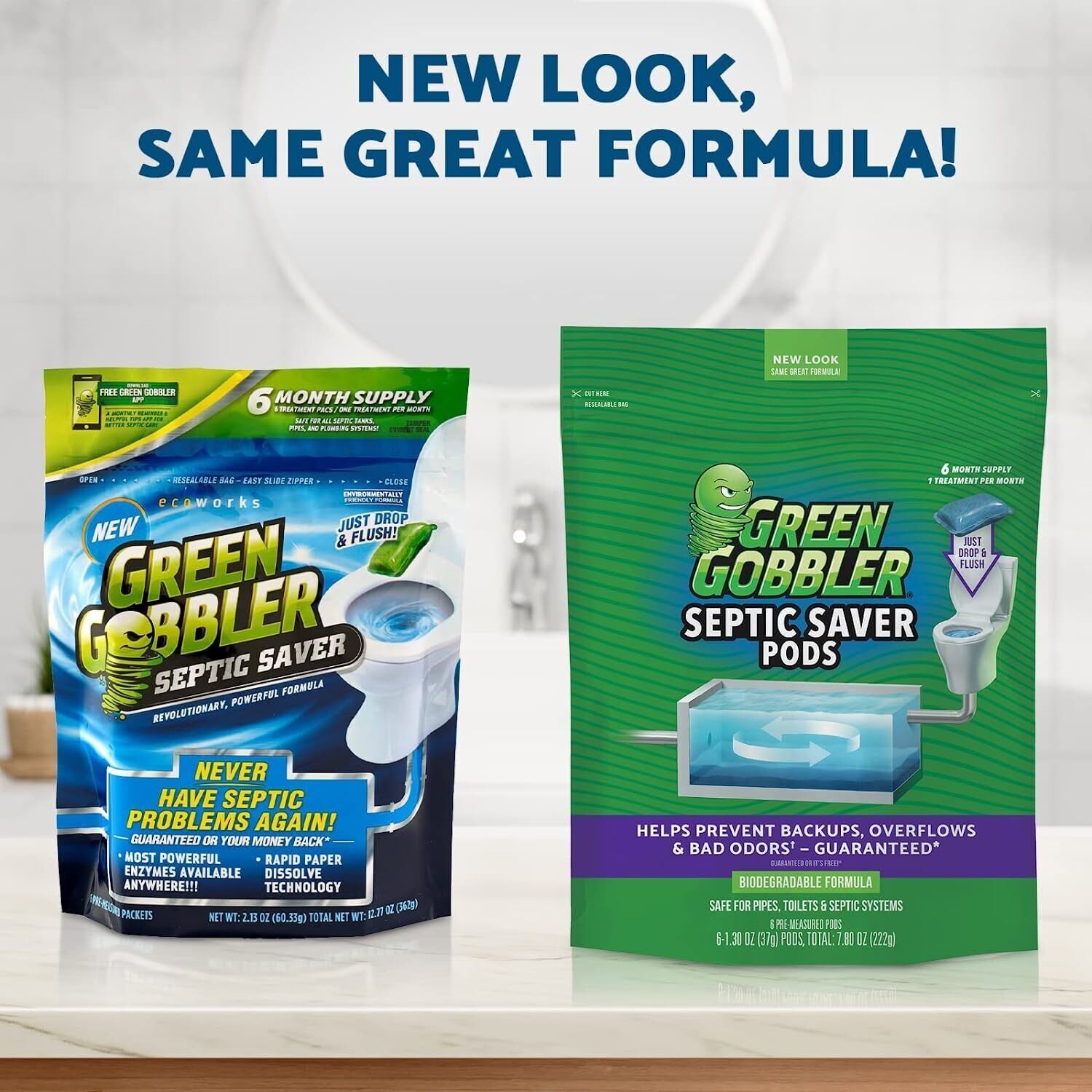 Green Gobbler SEPTIC SAVER Bacteria Enzyme Pacs – 6 Month Septic Tank Supply