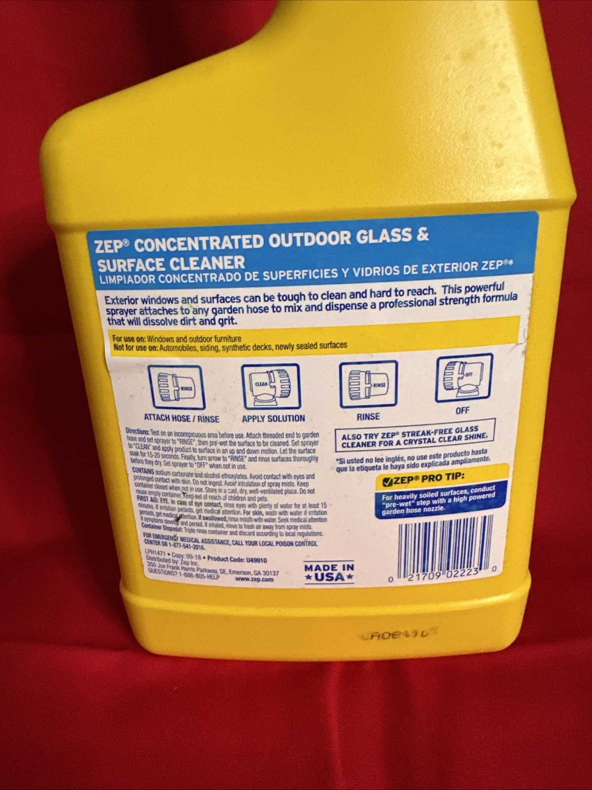 Zep Concentrated Outdoor Window Glass & House Surface Cleaner Hose End 32oz