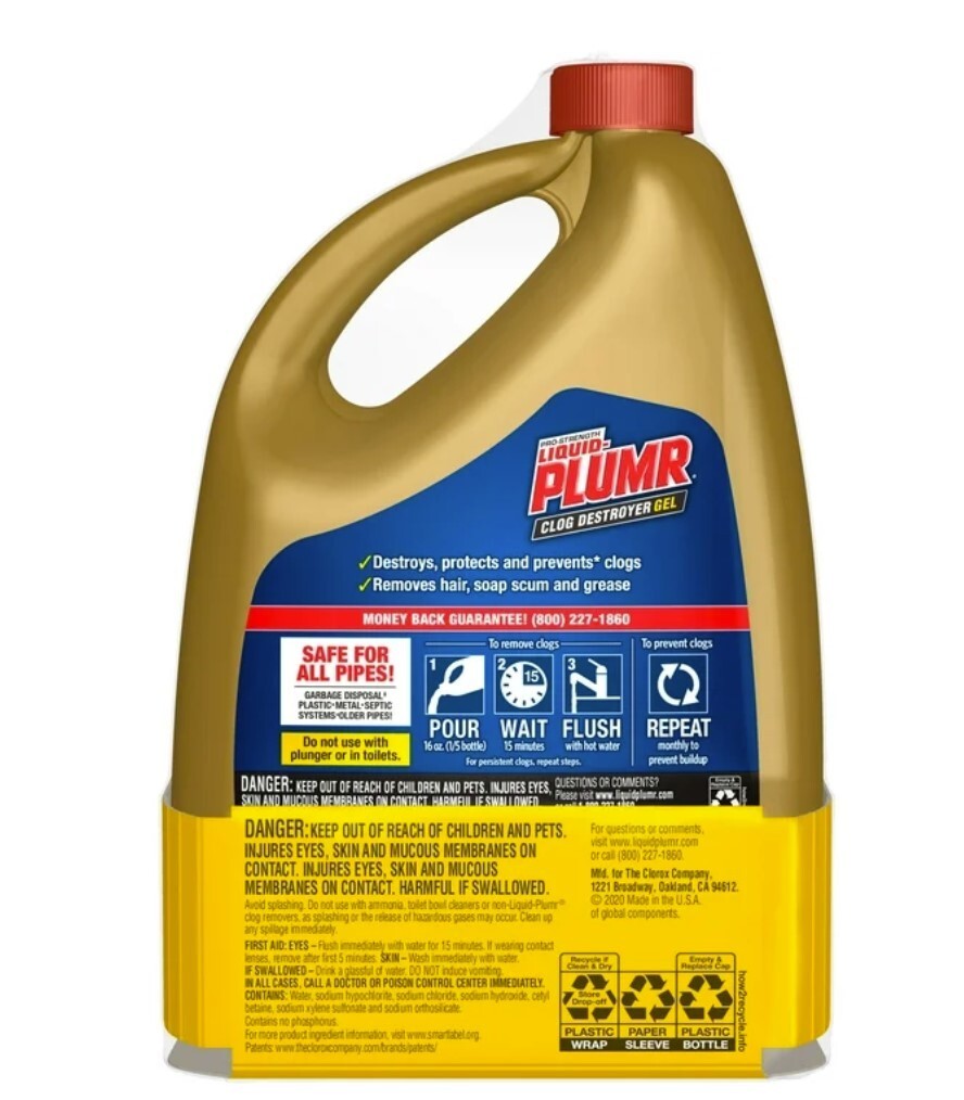Liquid-Plumr Pro-Strength Clog Destroyer Gel with PipeGuard, 80 fl oz, 2 Pack