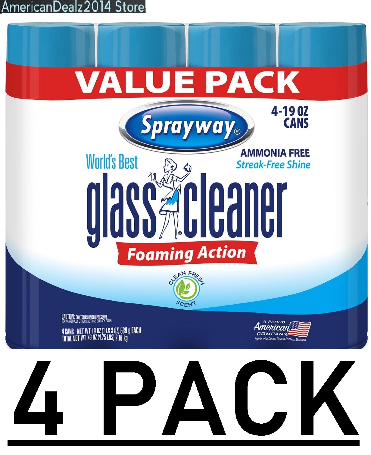 4 PACK Sprayway Glass Cleaner 19 Ounce Streak Free Shine *NEW* 19 oz Each