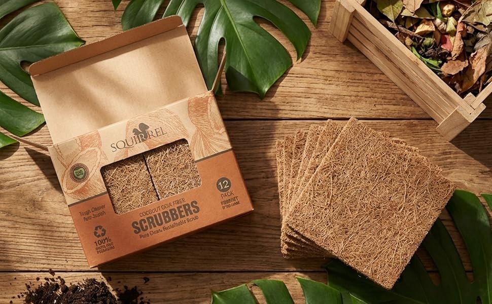 Natural Coconut Coir Fiber Kitchen Scrubbers 12 Pack Biodegradable Non Scratch