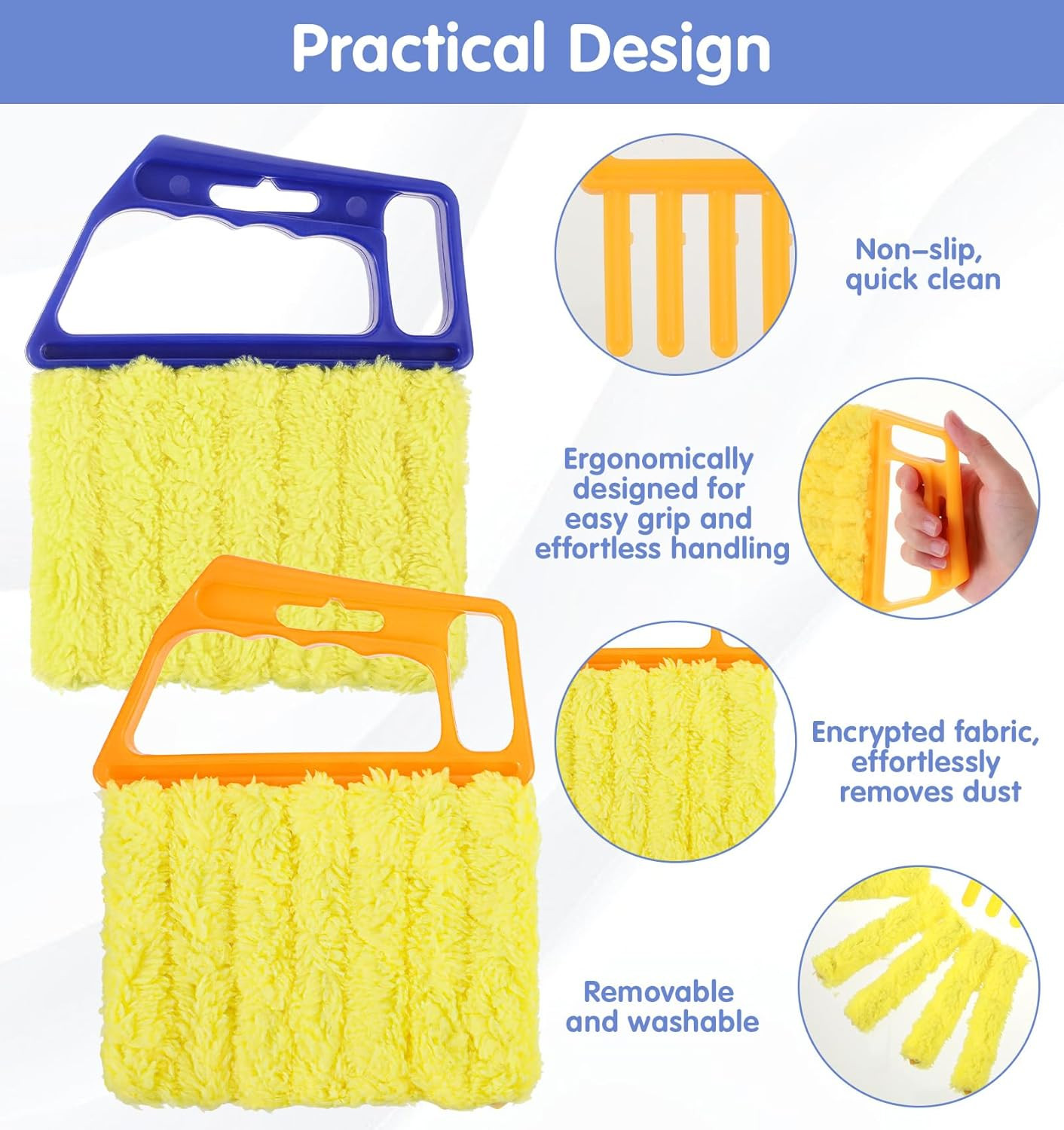 7-Finger Microfiber Blind Duster – 2 Pack Washable Cleaner Tool for Windows