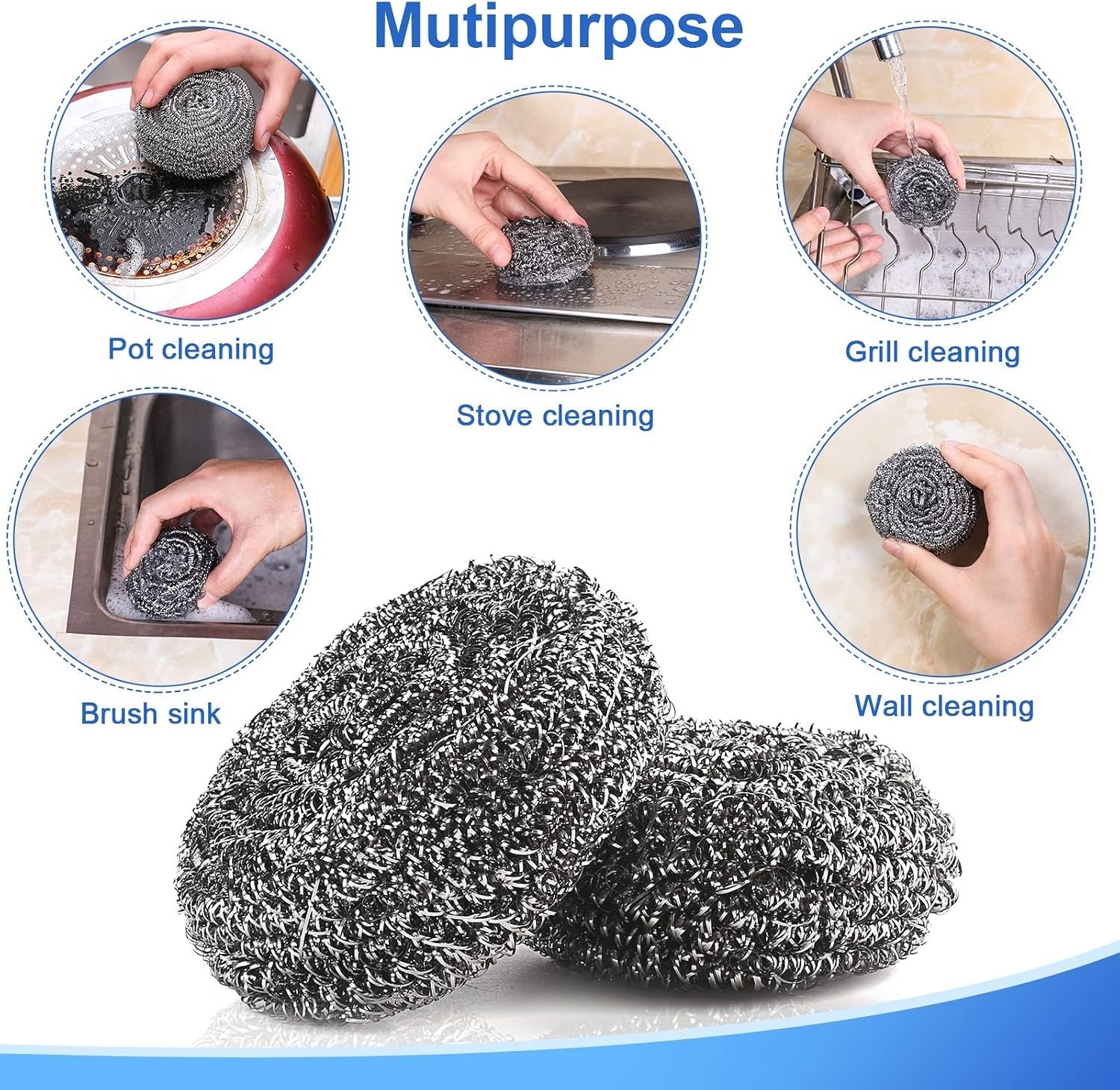 12Pack Upgraded Steel Wool Scrubbers – Stainless Steel Scrubber, Metal Scour…