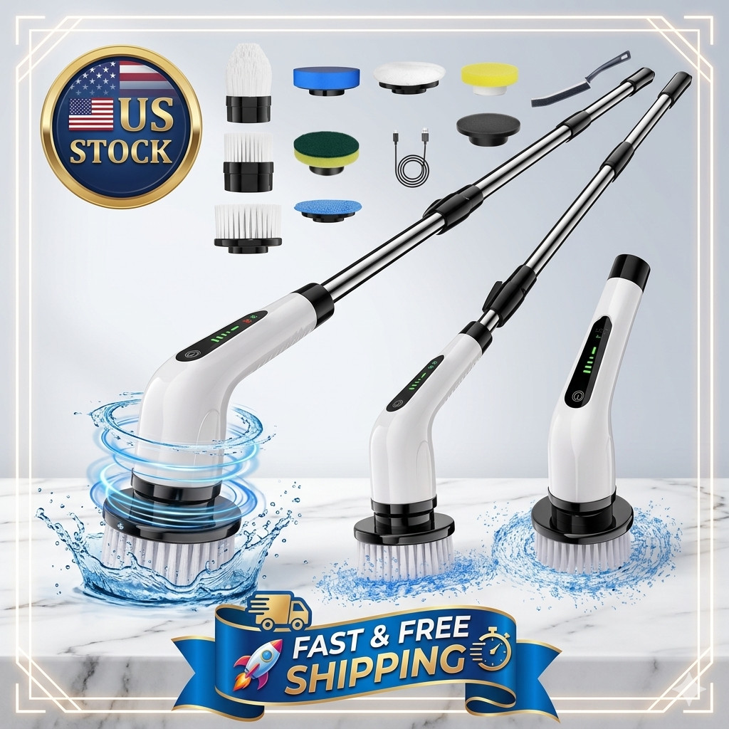 8 IN 1 Electric Spin Scrubber Cordless Power Cleaning Brush Rechargeable Cleane