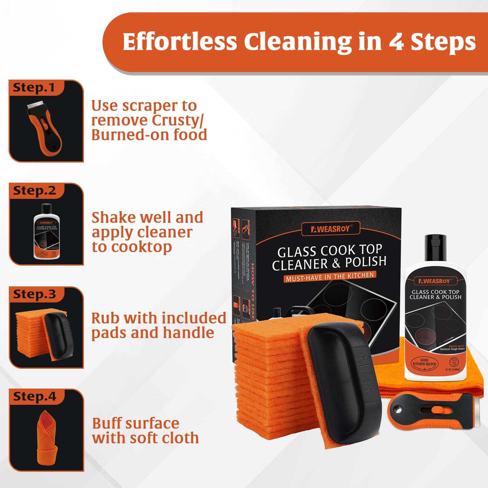 20pcs Glass Stove Top Cleaner Kit – 12 oz Cooktop Cleaner Polish, Non-Abrasiv…