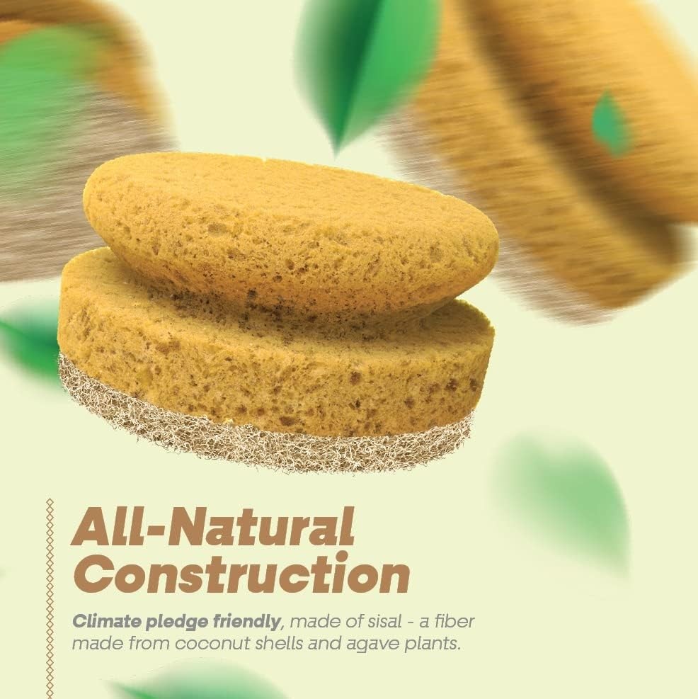 Natural Scouring Pads, Eco Friendly Scrubbing Sponges for Kitchen Cleaning and