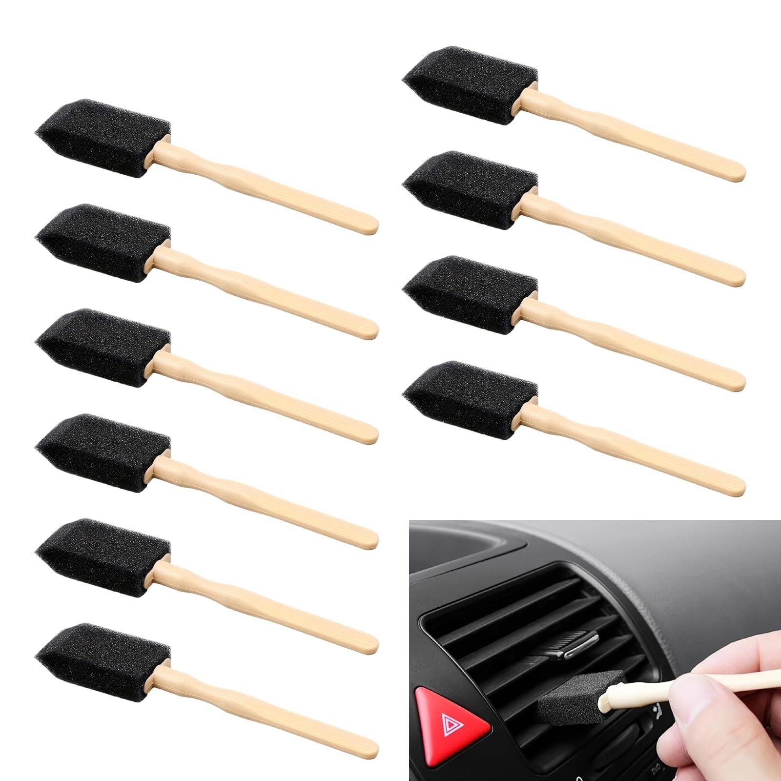 10 PCS Car A/C Vent Cleaning Brushes, 5.51″ x 0.98″ Sponge Duster with Handle…