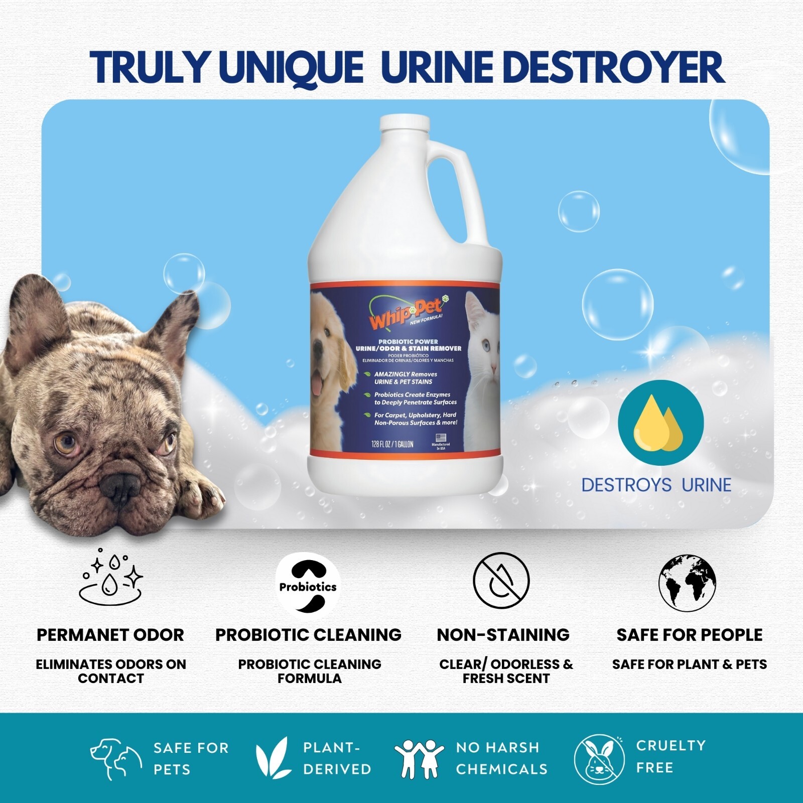 Whip-Pet® Pet Stain & Odor Remover Gallon Size NEW IMPROVED FORMULA