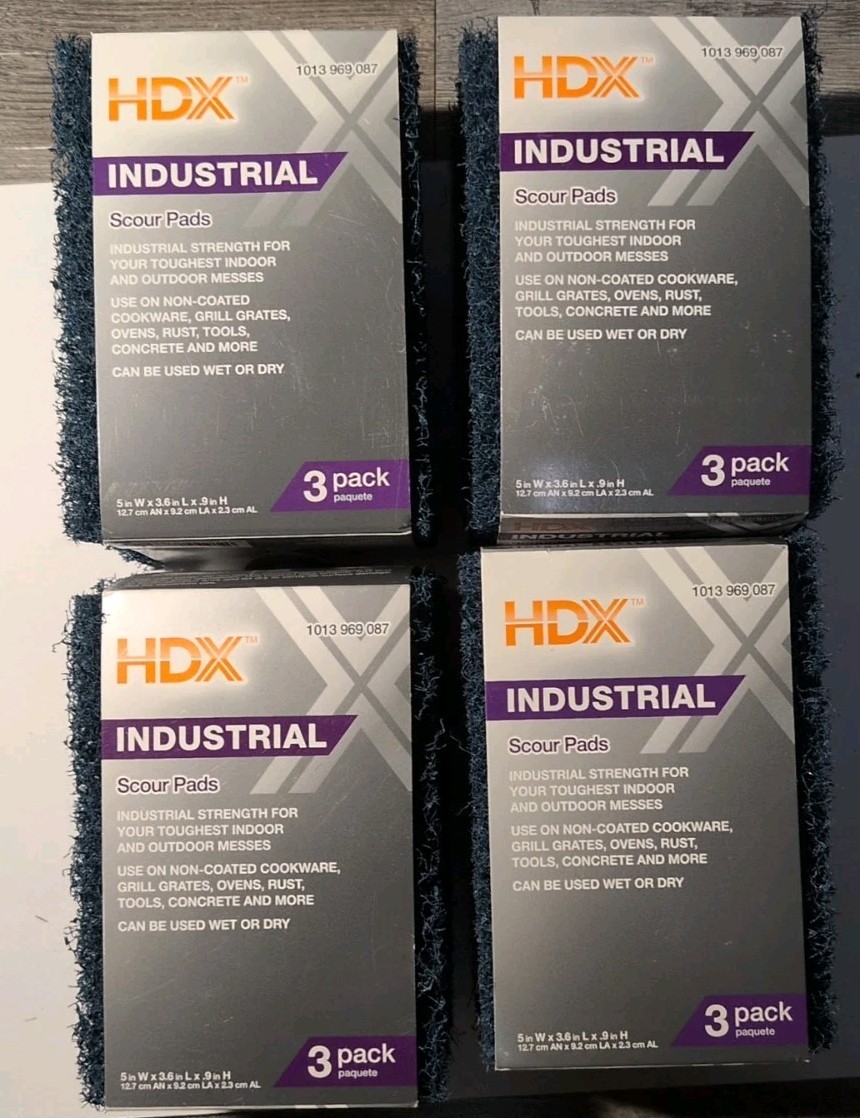 HDX Industrial Strength Scouring Pads 1″ Thick Multi Surface Lot Of 4. Scrubber