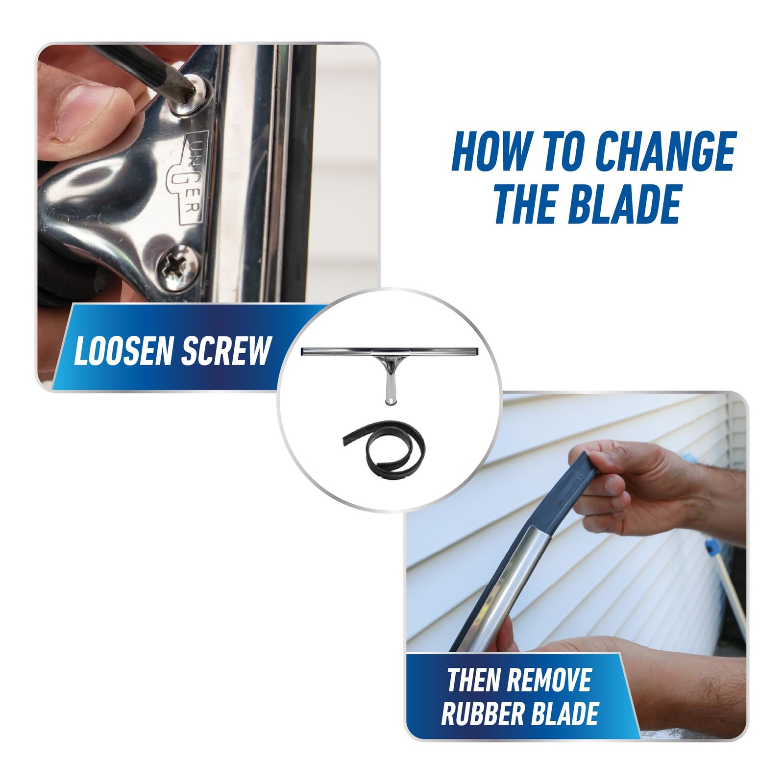 Unger Professional Stainless Steel Heavy-Duty Window and Glass Squeegee, 16