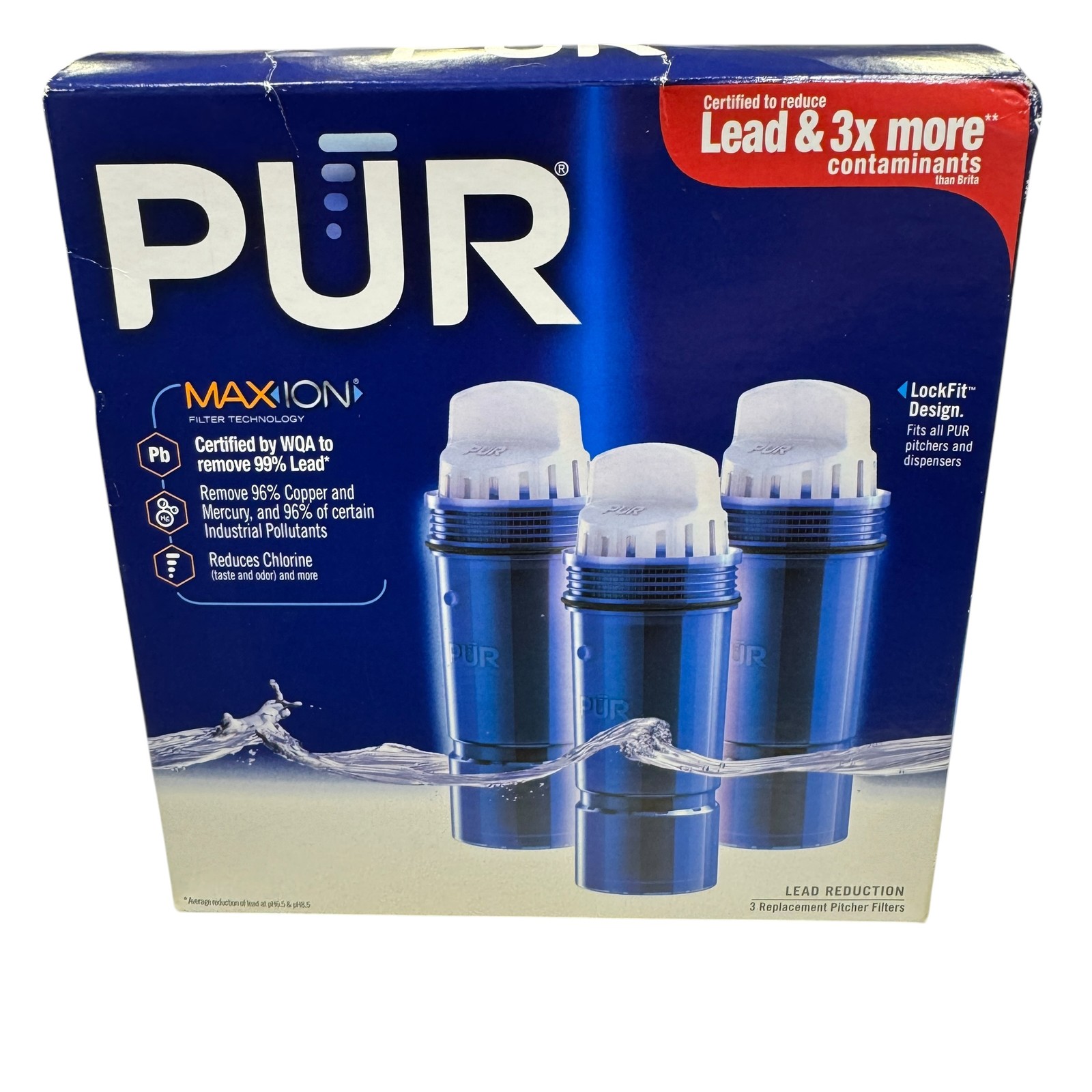 PUR MAXION Lead Reduction Water Pitcher Filter Refills 3-Pack PFF951K New Sealed