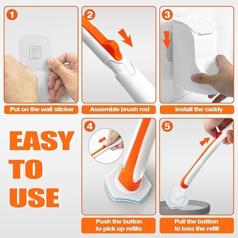 Disposable Toilet Brush 40 Refills Cleaning Kit Easy Use Multi Surface Cleaner