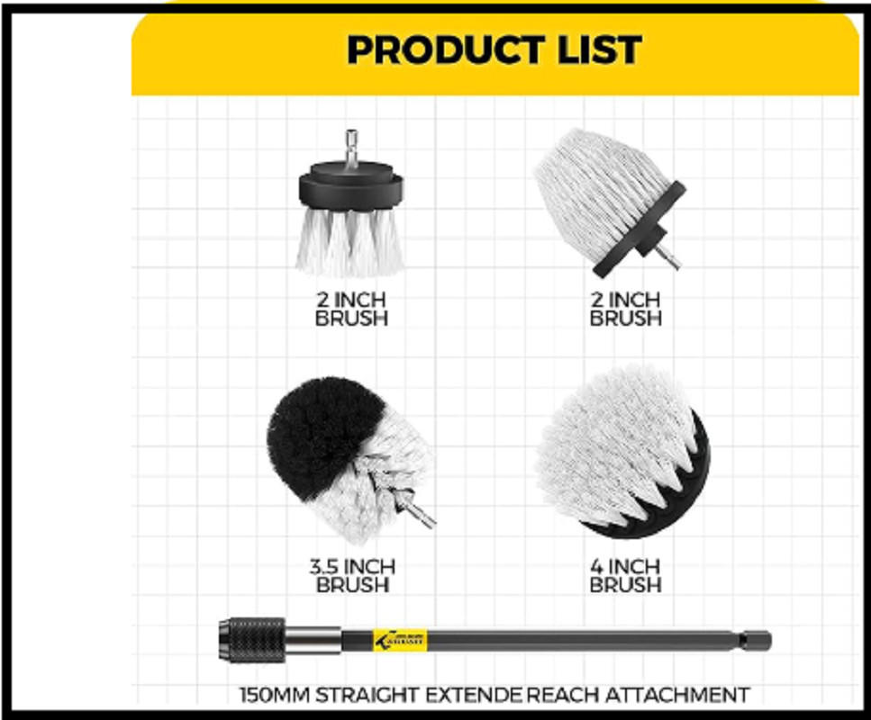 5Pack Drill Brush Attachment Set-Car Interior Detailing Kit，Power Scrubber Brush